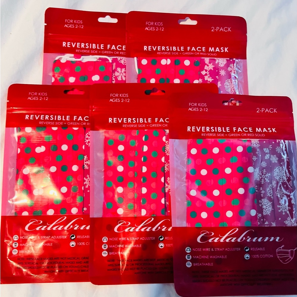 Kids Reversible Holiday Face Masks - Red and Green 5packs